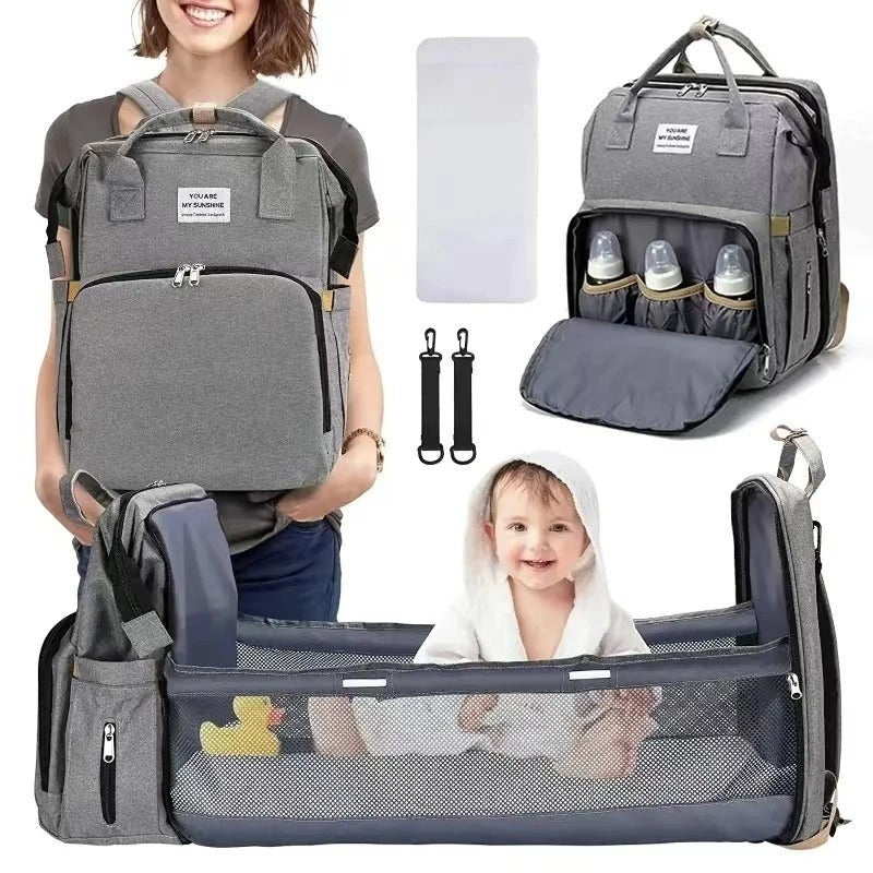 Multifunctional Diaper Backpack with Foldable Changing Bed