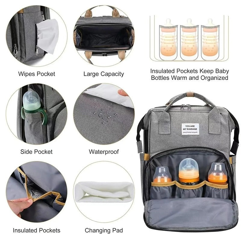 Multifunctional Diaper Backpack with Foldable Changing Bed