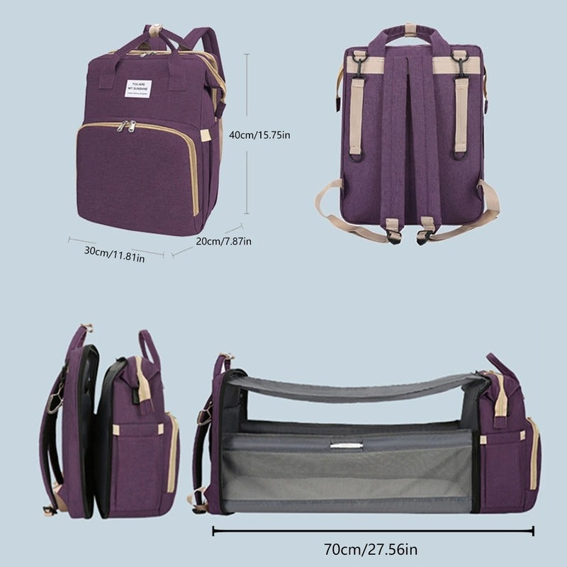 Multifunctional Diaper Backpack with Foldable Changing Bed