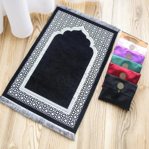 Muslim Prayer Rug Set With Carry Bag And Beads Anti Slip 1005009474721931-black