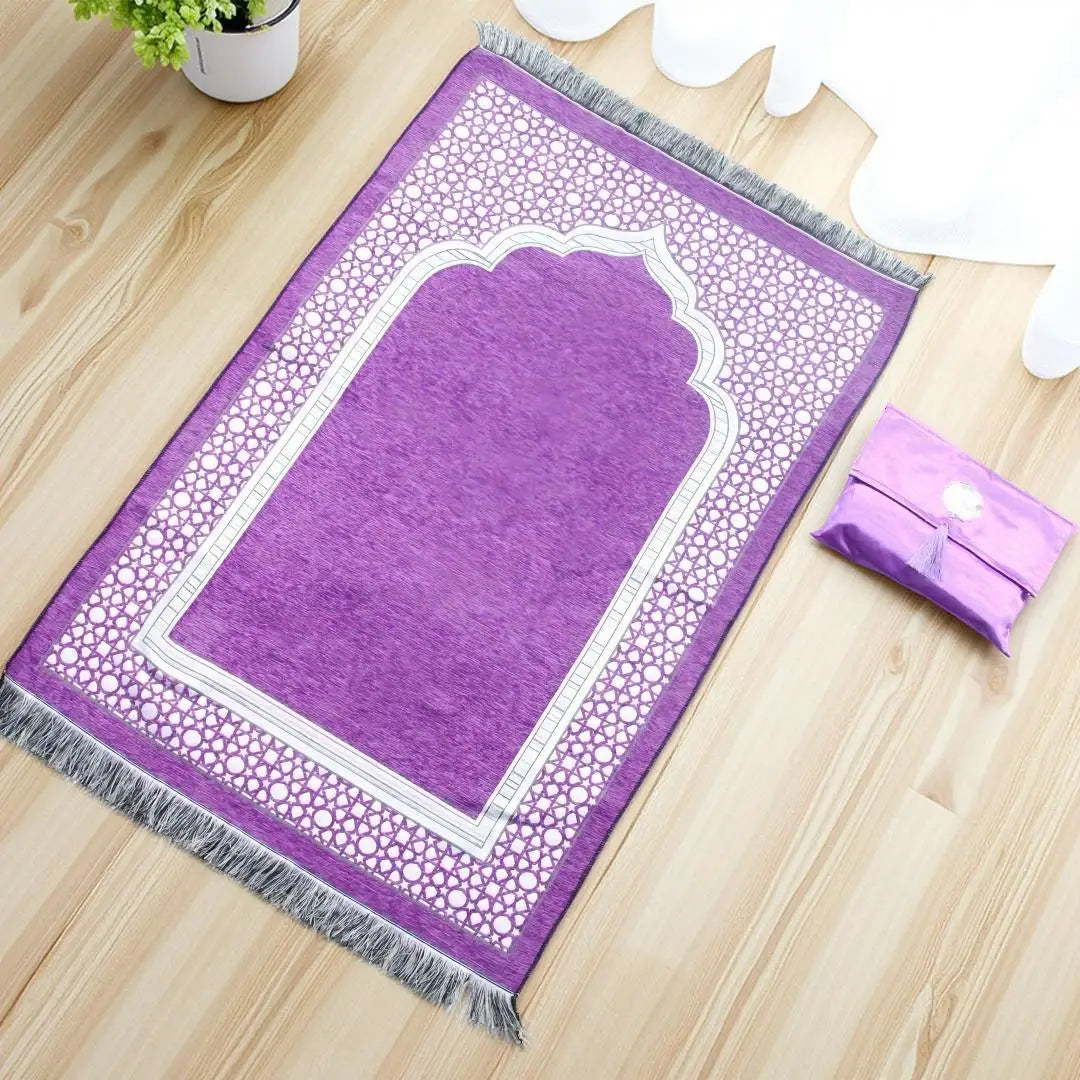 Muslim Prayer Rug Set With Carry Bag And Beads Anti Slip 1005009474721931-black