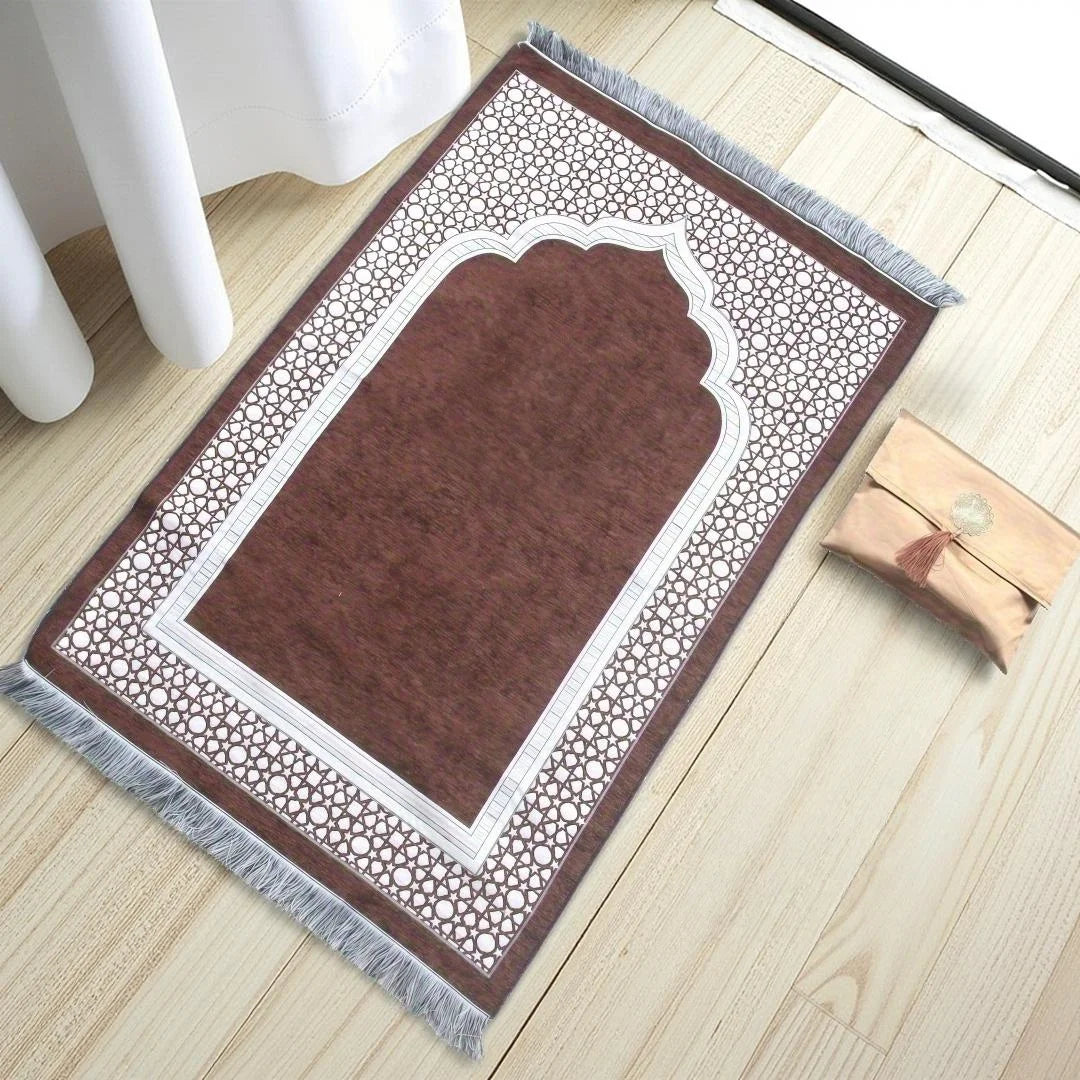 Muslim Prayer Rug Set With Carry Bag And Beads Anti Slip 1005009474721931-black