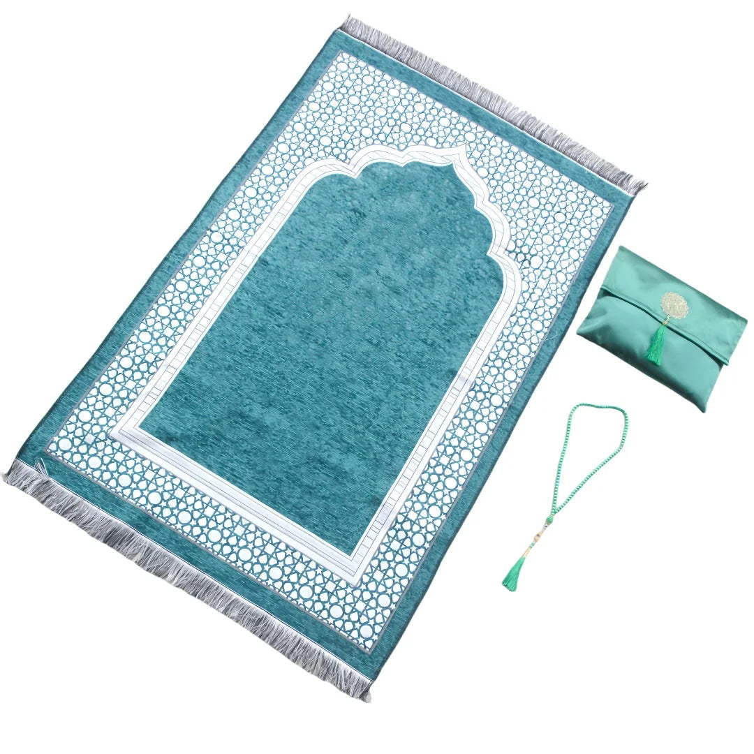 Muslim Prayer Rug Set With Carry Bag And Beads Anti Slip 1005009474721931-black