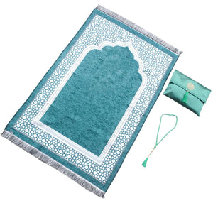 Muslim Prayer Rug Set With Carry Bag And Beads Anti Slip 1005009474721931-black