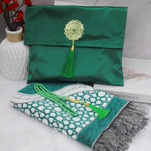Muslim Prayer Rug Set With Carry Bag And Beads Anti Slip 1005009474721931-black