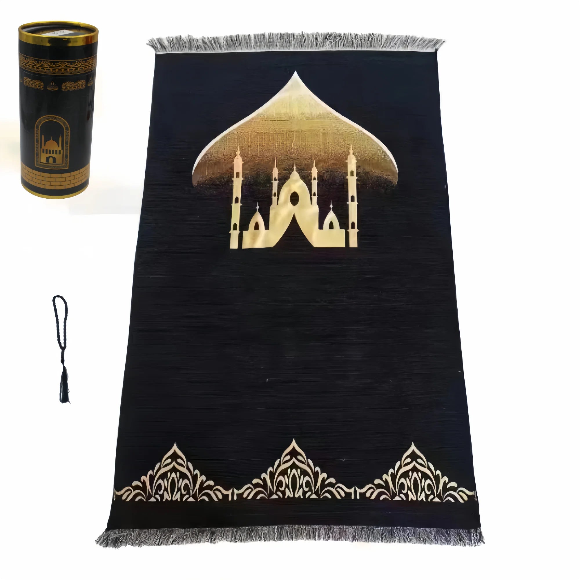 Muslim Prayer Rug With Prayer Beads In Elegant Cylinder Gift Box 1005009355222449-01