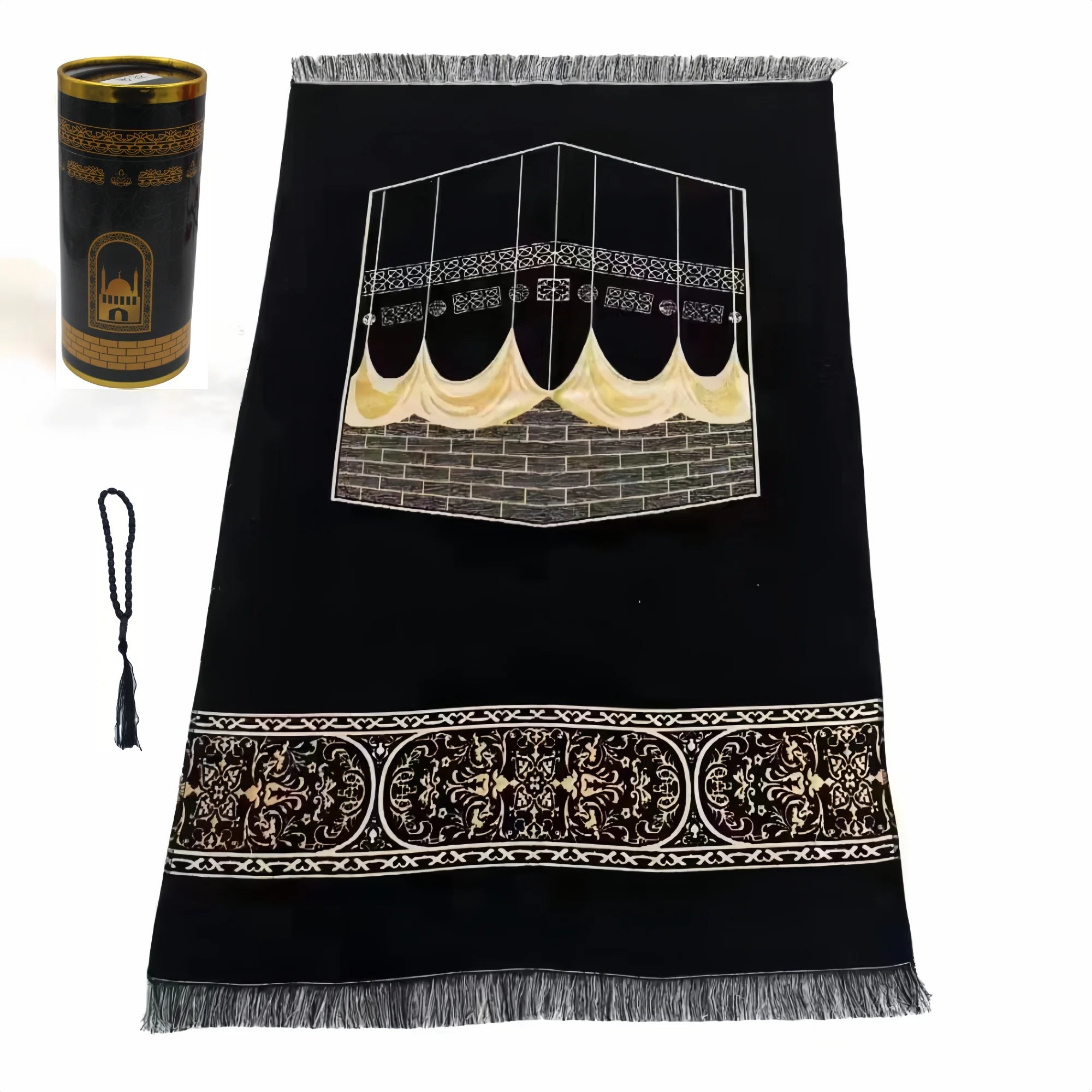 Muslim Prayer Rug With Prayer Beads In Elegant Cylinder Gift Box 1005009355222449-01