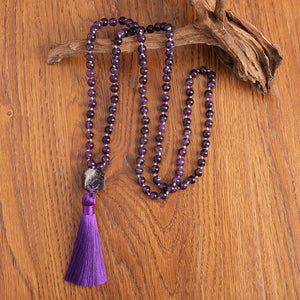 Natural Amethyst 108 Knotted Mala Beads Necklace With Tassel Guru Bead 1005004448207933-al
