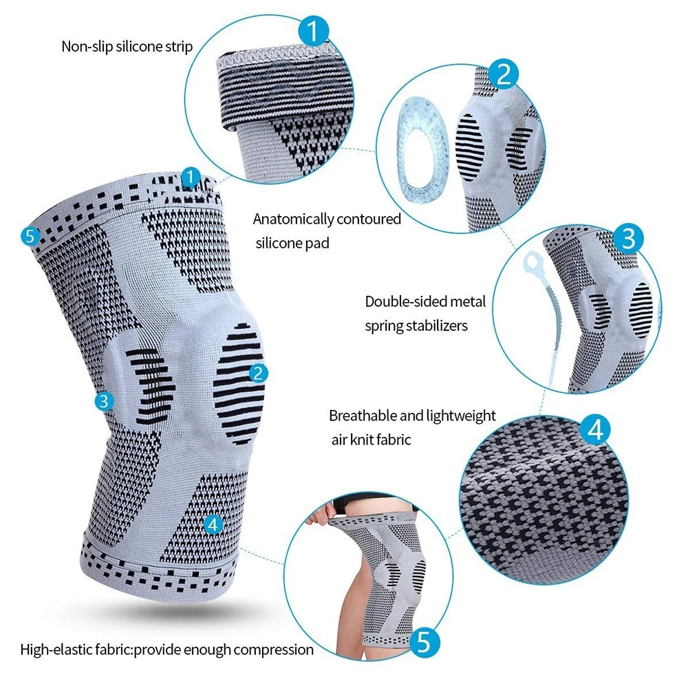 Patellar Knee Compression Sleeve Brace With Silicone Pad And Springs 1005008703526913-Red X2-M