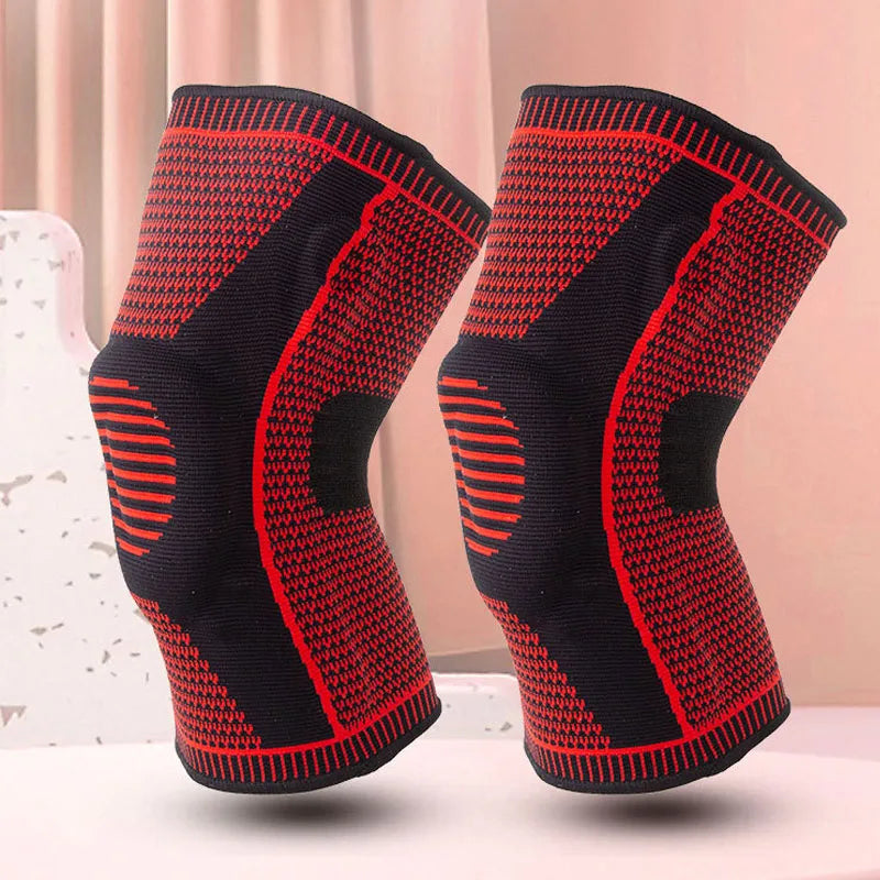 Patellar Knee Compression Sleeve Brace With Silicone Pad And Springs 1005008703526913-Red X2-M