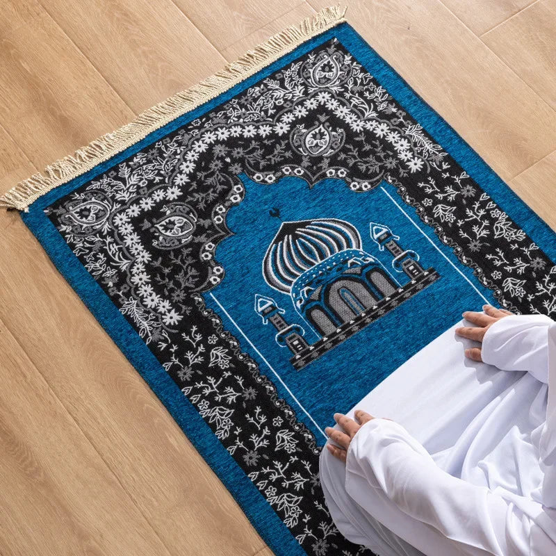 Portable Muslim Prayer Rug With Fringe Tassels Non Slip Backing 1005006499811927-C