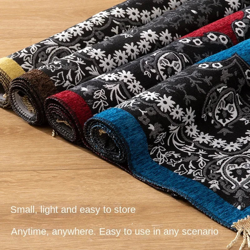 Portable Muslim Prayer Rug With Fringe Tassels Non Slip Backing 1005006499811927-C