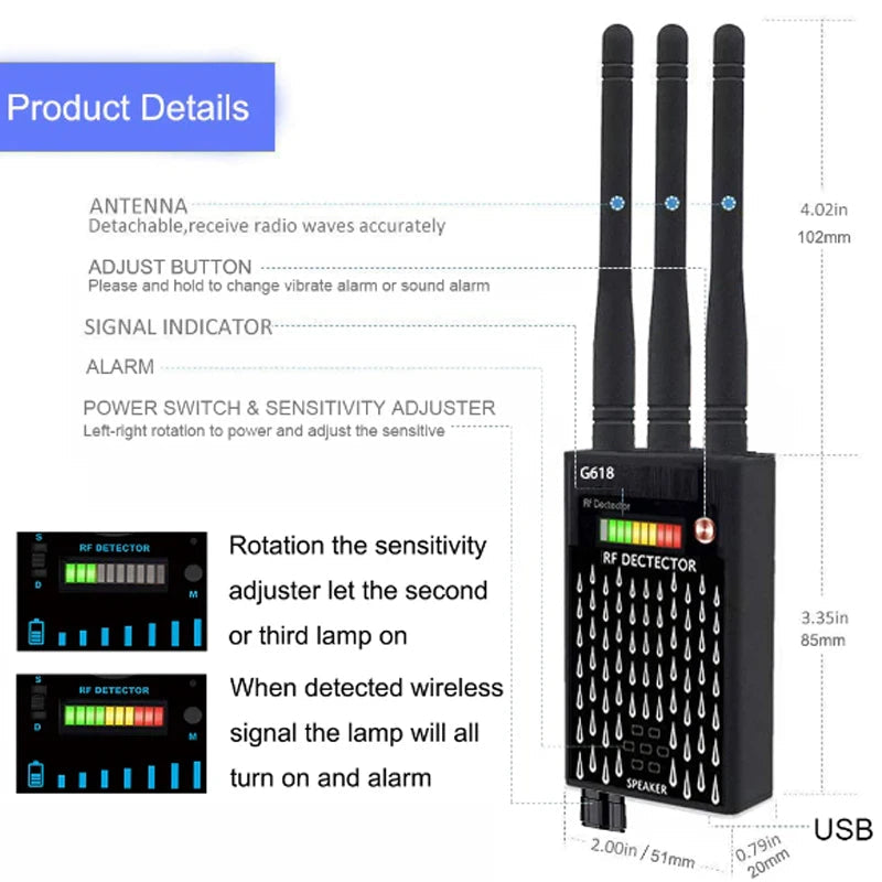 Portable Rf Signal Detector With Antennas For Gps Trackers And Cameras 1005008523857605-G618
