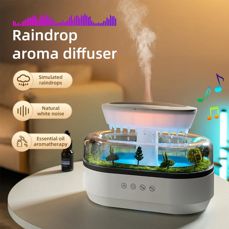 Raindrop Aroma Humidifier Essential Oil Diffuser With Colorful Light White Noise 1005010114636148-US