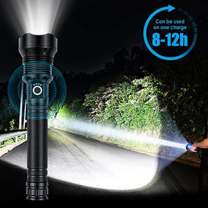 Rechargeable LED Flashlight 90000 Lumens Waterproof Zoomable for Outdoor Use