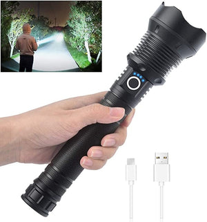 Rechargeable LED Flashlight 90000 Lumens Waterproof Zoomable for Outdoor Use