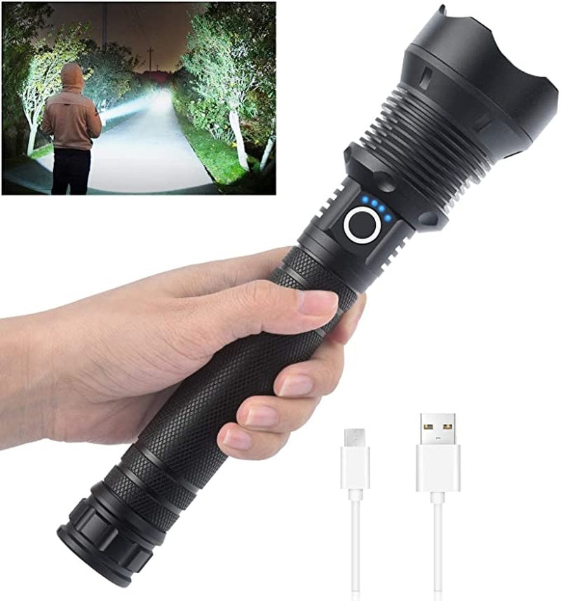 Rechargeable LED Flashlight 90000 Lumens Waterproof Zoomable for Outdoor Use