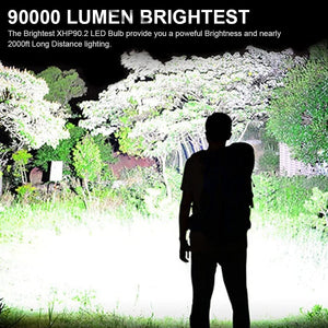 Rechargeable LED Flashlight 90000 Lumens Waterproof Zoomable for Outdoor Use