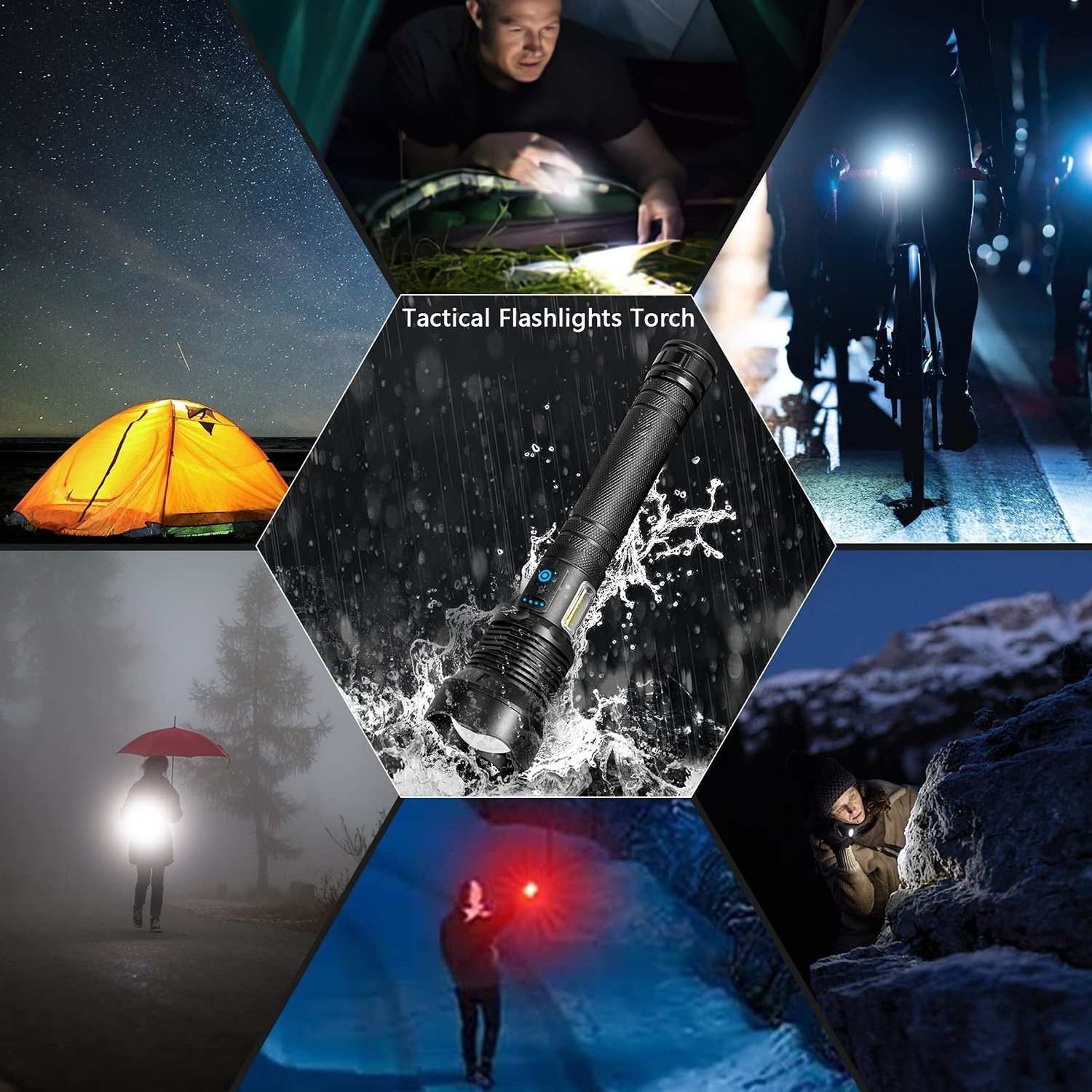 Rechargeable LED Flashlight 90000 Lumens Waterproof Zoomable for Outdoor Use