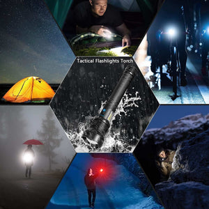 Rechargeable LED Flashlight 90000 Lumens Waterproof Zoomable for Outdoor Use