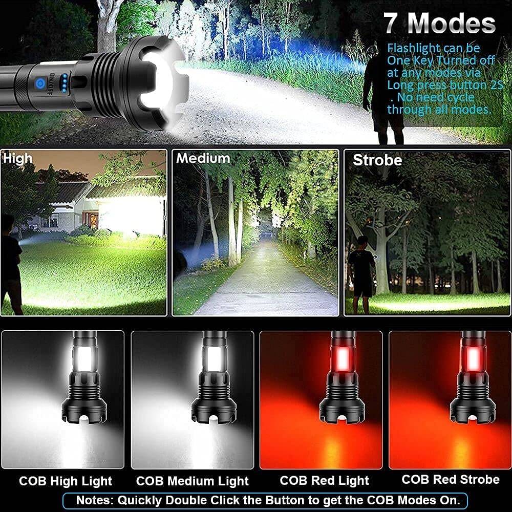 Rechargeable LED Flashlight 90000 Lumens Waterproof Zoomable for Outdoor Use