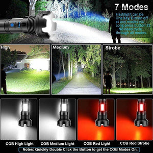 Rechargeable LED Flashlight 90000 Lumens Waterproof Zoomable for Outdoor Use