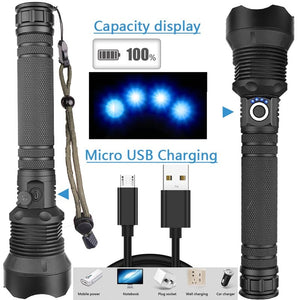 Rechargeable LED Flashlight 90000 Lumens Waterproof Zoomable for Outdoor Use