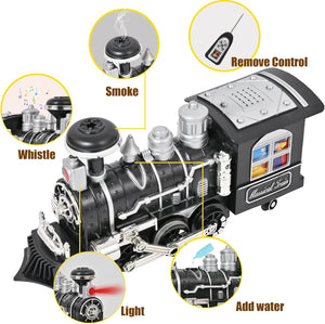 Remote Control Train Set With Smoke, Sound And Light, Rc Train Toy Under Christmas Tree, Toy Train Set For Under Christmas Tree