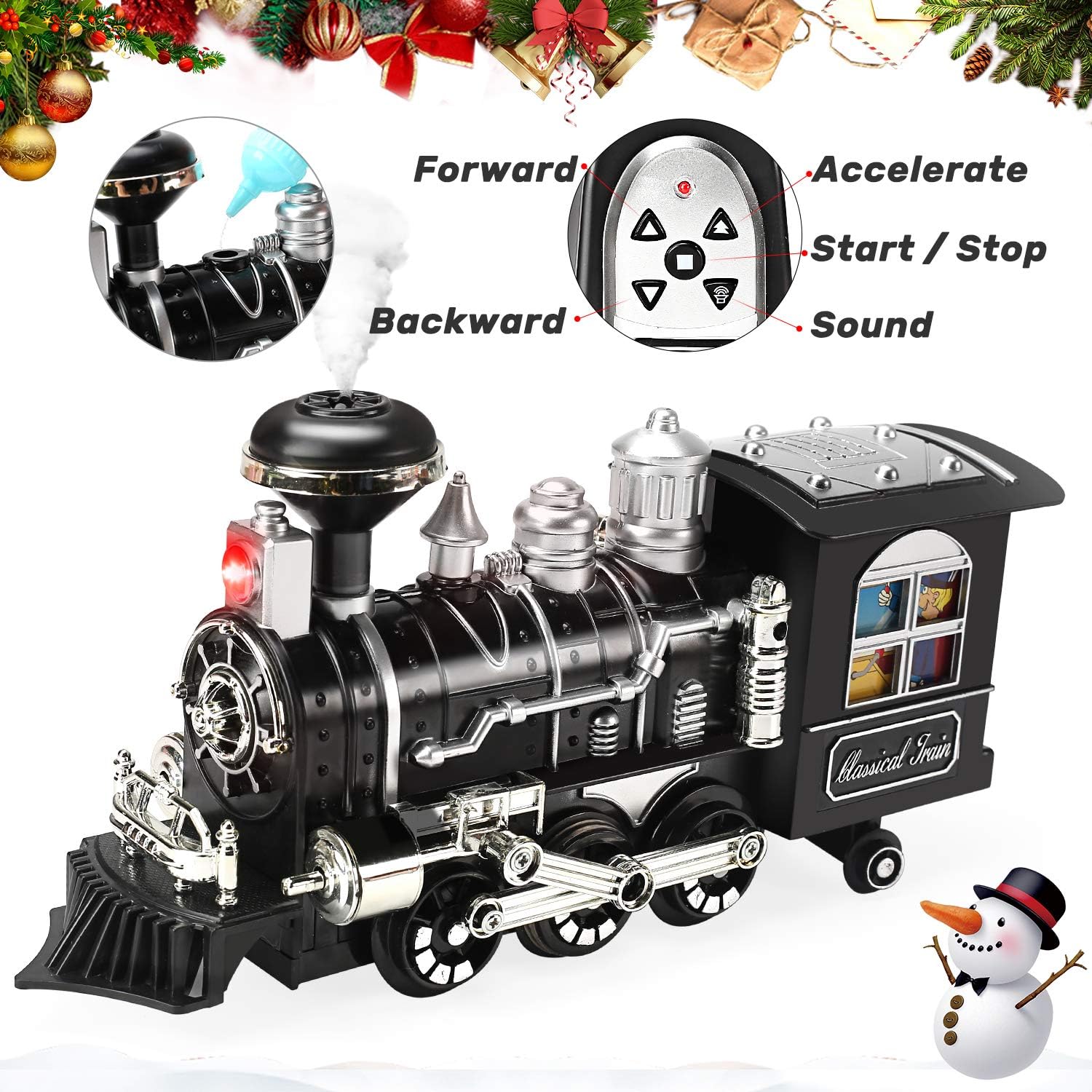 Remote Control Train Set With Smoke, Sound And Light, Rc Train Toy Under Christmas Tree, Toy Train Set For Under Christmas Tree