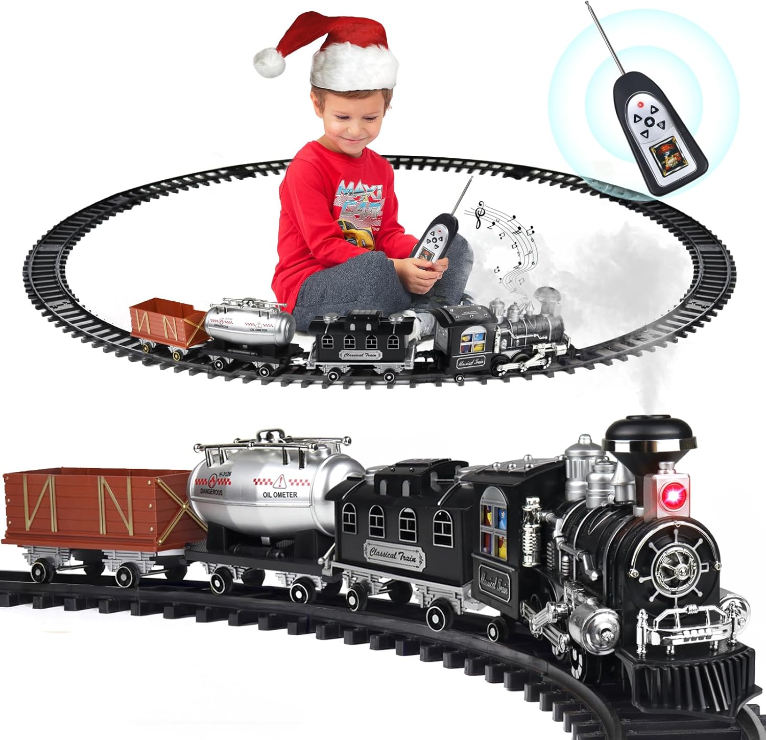 Remote Control Train Set With Smoke, Sound And Light, Rc Train Toy Under Christmas Tree, Toy Train Set For Under Christmas Tree