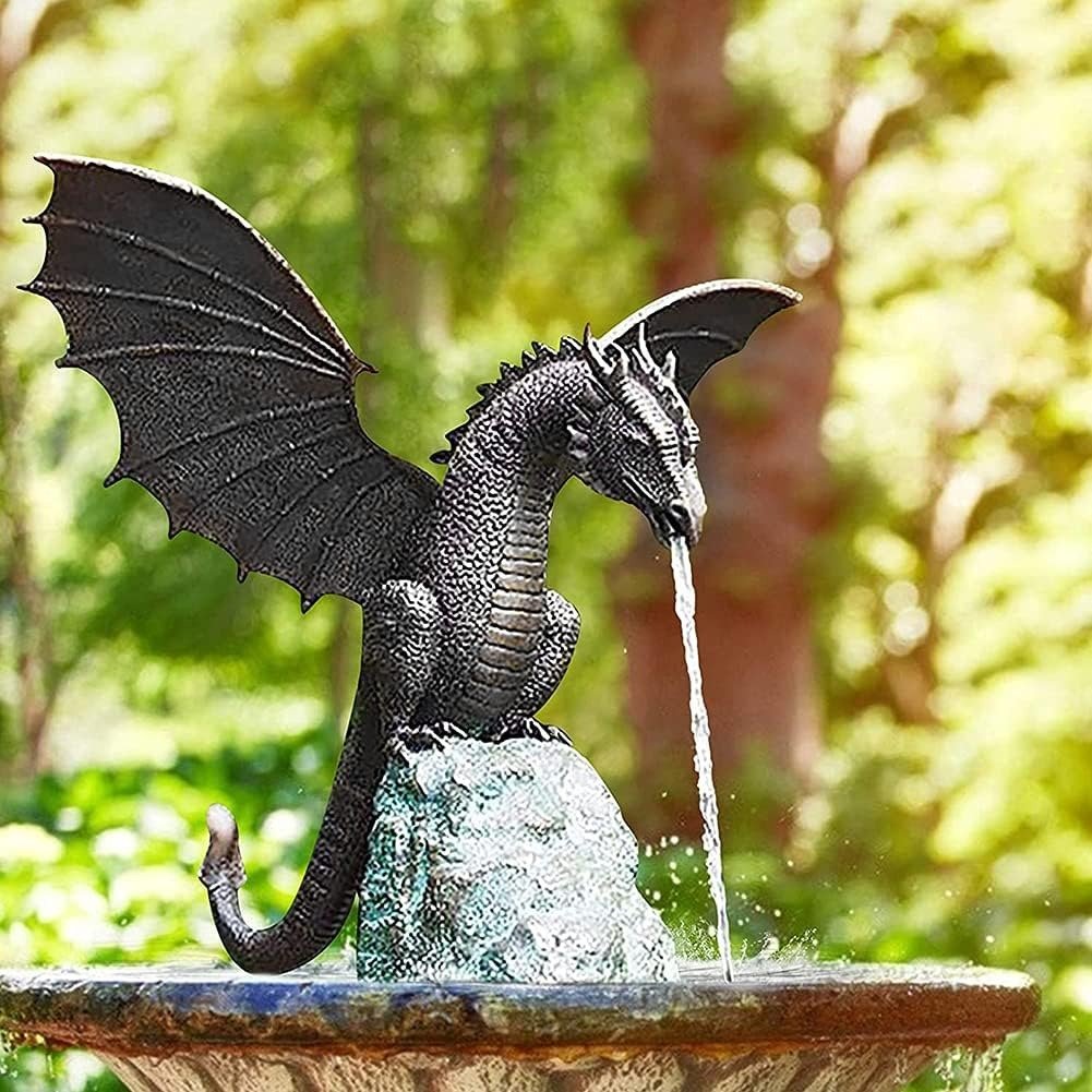 Resin Dragon Garden Fountain for Outdoor Dragon Decor and Garden Decoration