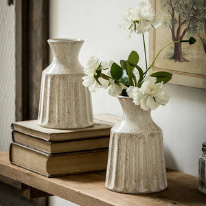 Retro Embossed Ceramic Vase For Dried Flower Arrangements Home Decor 1005008732765557-WHITE