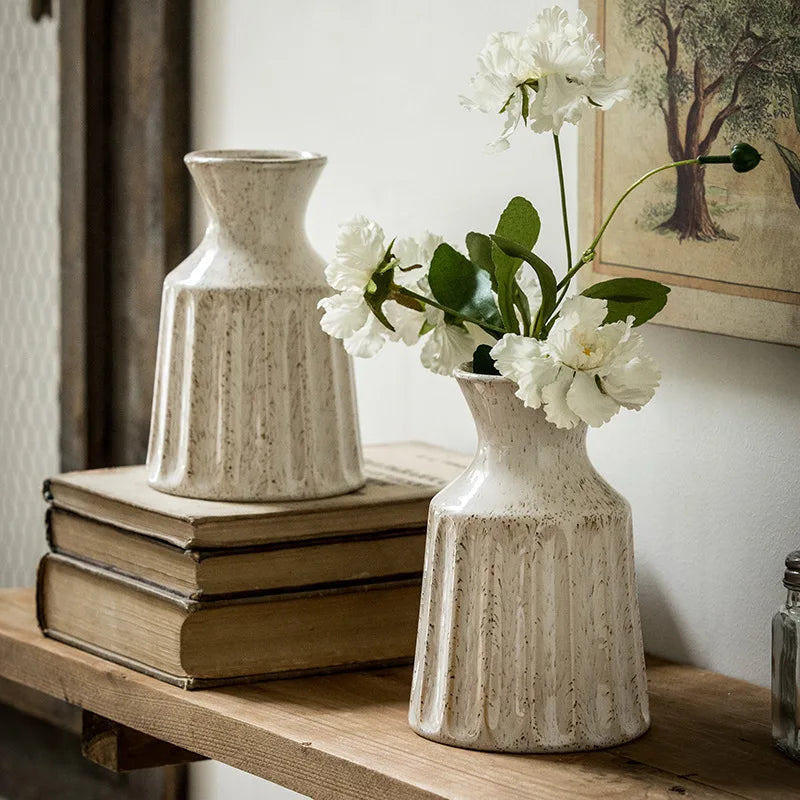 Retro Embossed Ceramic Vase For Dried Flower Arrangements Home Decor 1005008732765557-WHITE