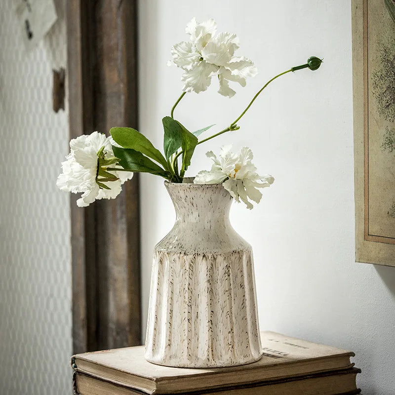 Retro Embossed Ceramic Vase For Dried Flower Arrangements Home Decor 1005008732765557-WHITE