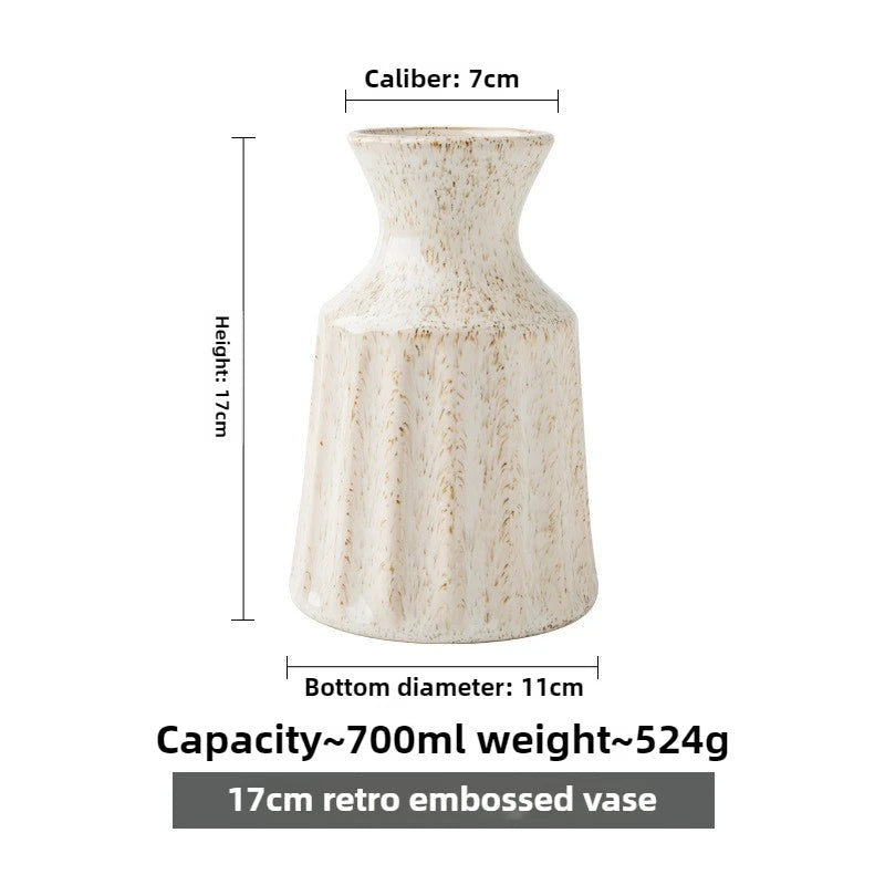 Retro Embossed Ceramic Vase For Dried Flower Arrangements Home Decor 1005008732765557-WHITE