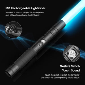 RGB Metal Lightsaber Toy with Sound, 14 Colors, USB Charge
