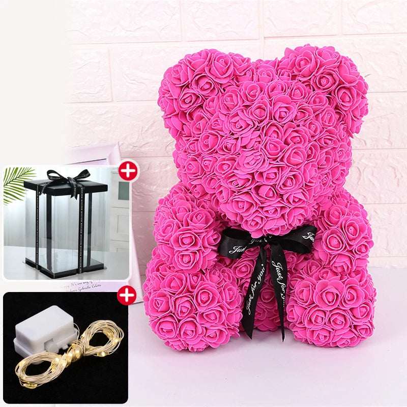 Rose Teddy Bear With Box Lights For Valentines Gifts For Her 1005006439133182-Flesh Pink