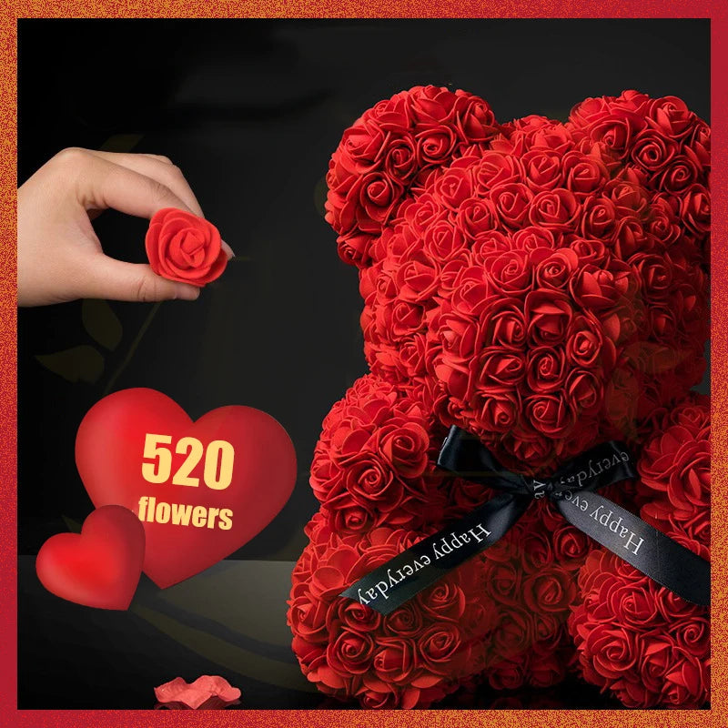 Rose Teddy Bear With Box Lights For Valentines Gifts For Her 1005006439133182-Flesh Pink