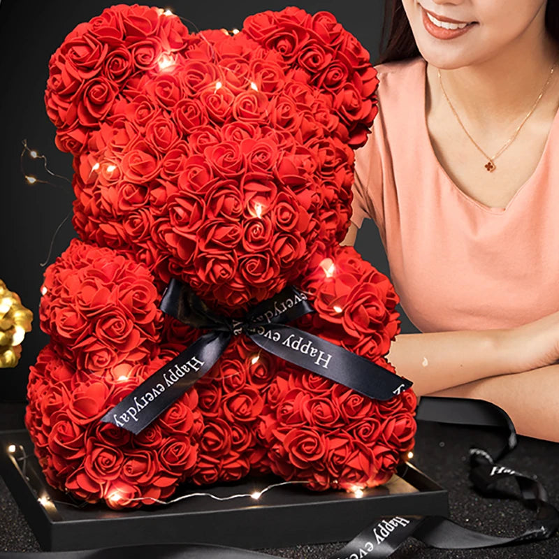 Rose Teddy Bear With Box Lights For Valentines Gifts For Her 1005006439133182-Flesh Pink