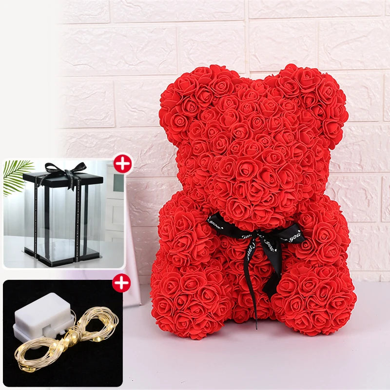 Rose Teddy Bear With Box Lights For Valentines Gifts For Her 1005006439133182-Flesh Pink