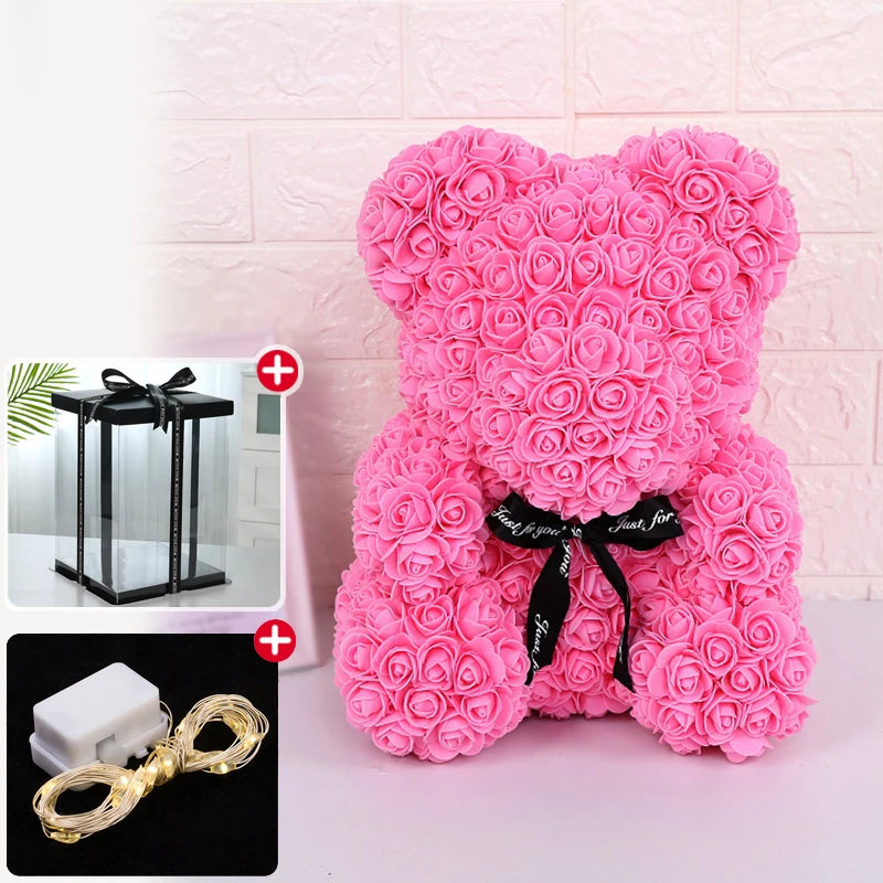 Rose Teddy Bear With Box Lights For Valentines Gifts For Her 1005006439133182-Flesh Pink