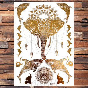 Elephant Moon Mandala Temporary Tattoo Sticker Waterproof Body Art