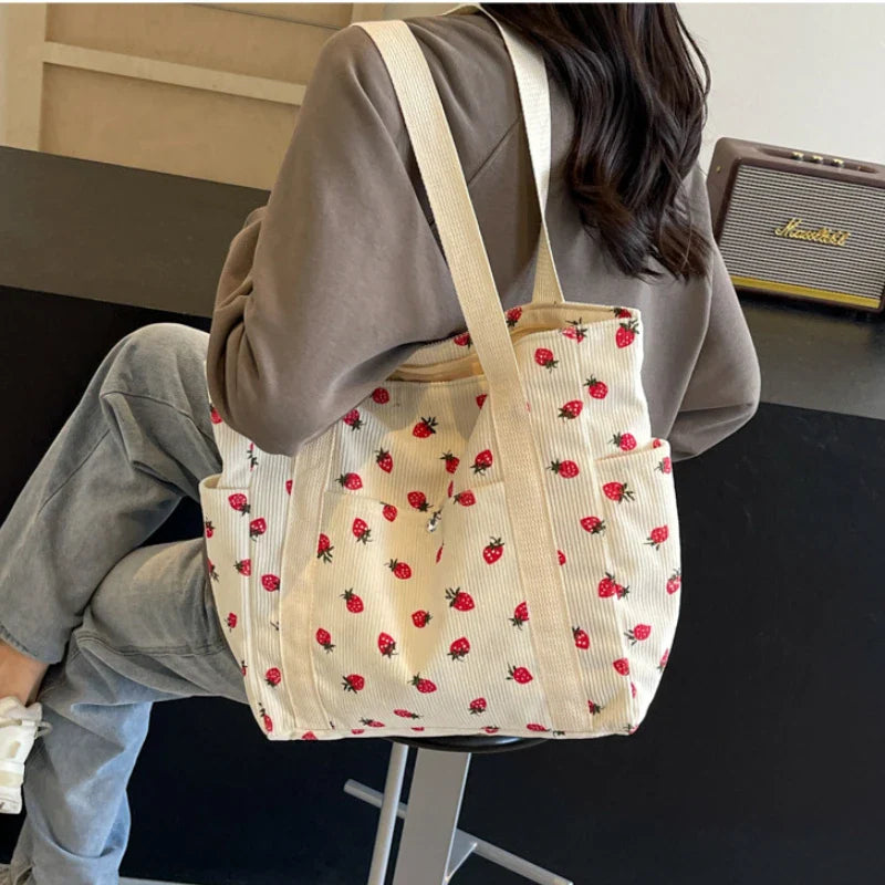 Corduroy Large Capacity Minimalist Tote Bag