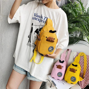 Cute Duck Kids Canvas Crossbody Backpack, High Capacity