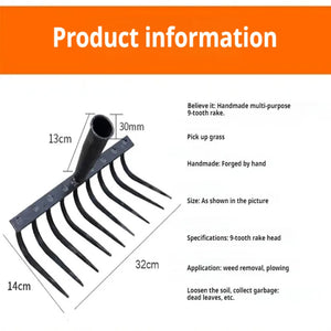 Labour-Saving 9-Tooth Manganese Steel Gardening Rake
