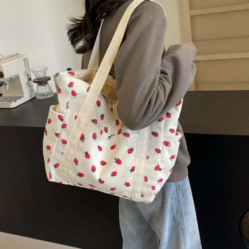 Corduroy Large Capacity Minimalist Tote Bag