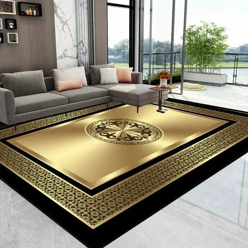 Luxury Golden Abstract Carpet Rug For Living Room Bedroom