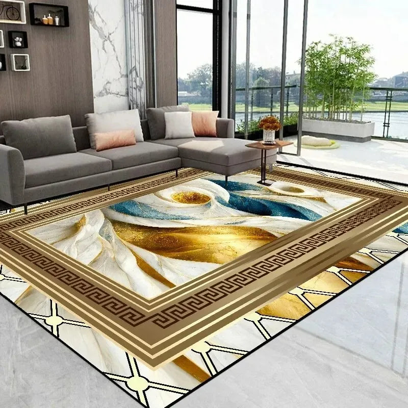 Luxury Golden Abstract Carpet Rug For Living Room Bedroom