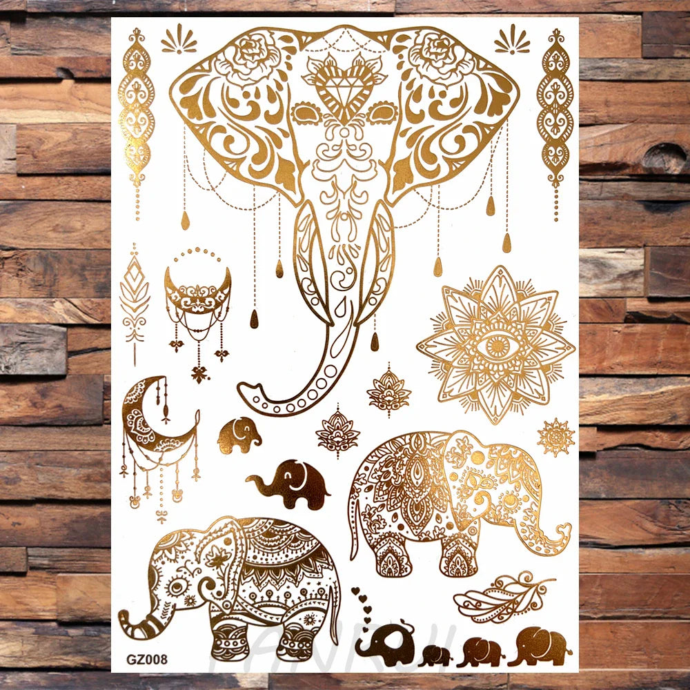 Elephant Moon Mandala Temporary Tattoo Sticker Waterproof Body Art