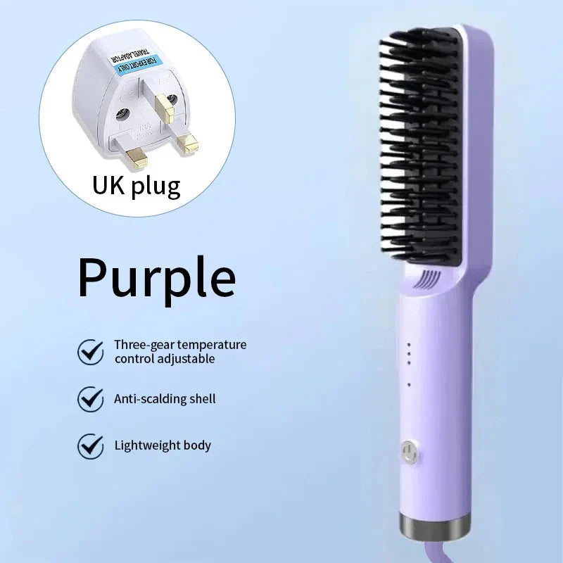 Portable Rechargeable Hair Straightener Brush with Ion Care